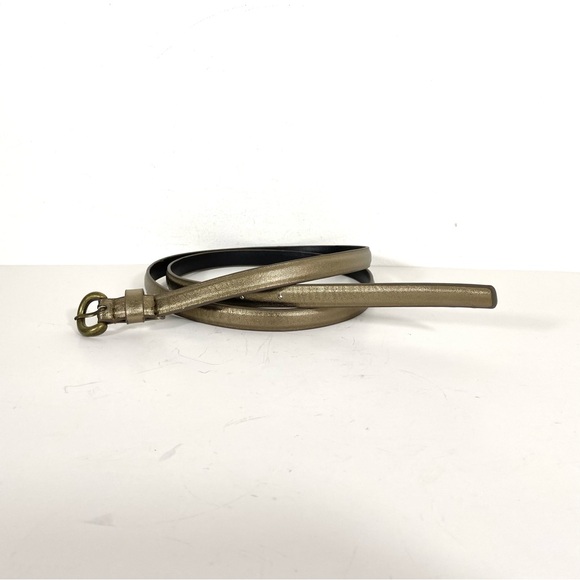 Vintage Bronze Metallic Super Skinny Belt with Brass Buckle - Picture 2 of 7